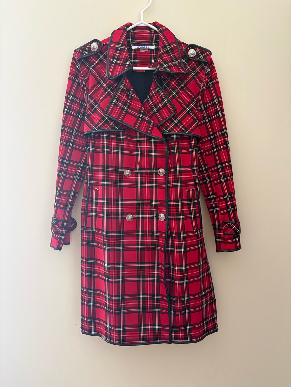 Nygard Red Plaid Double-Breasted Trench Coat